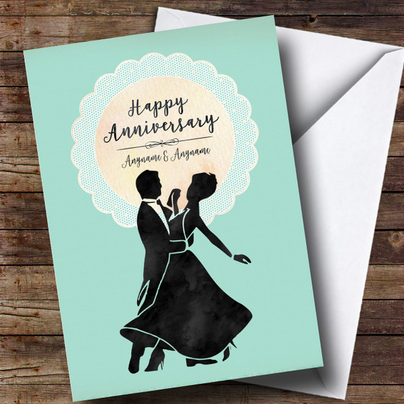 Mint Lace Silhouette Anniversary Personalised Card