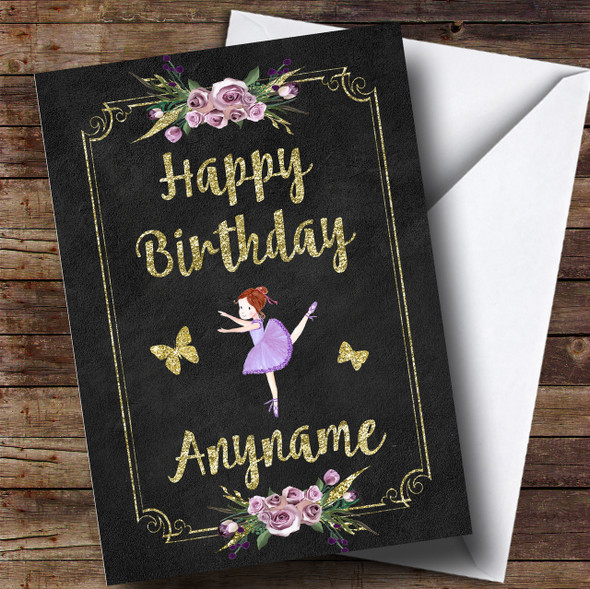 Chalk Gold Butterfly Ballerina Children's Birthday Personalised Card