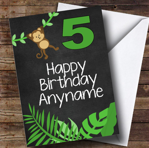 Green Monkey Swinging Children's Birthday Personalised Card