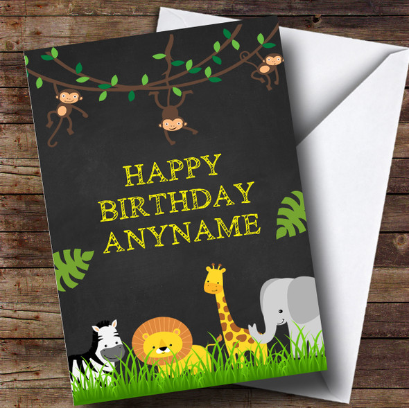 Chalk Jungle Animals Children's Birthday Personalised Card