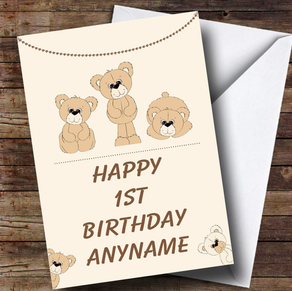 Cute Cream Teddy Children's Birthday Personalised Card