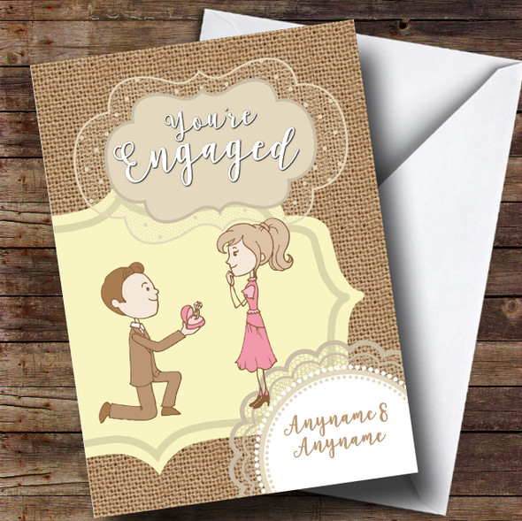 Burlap Style Love Couple Engagement Personalised Card