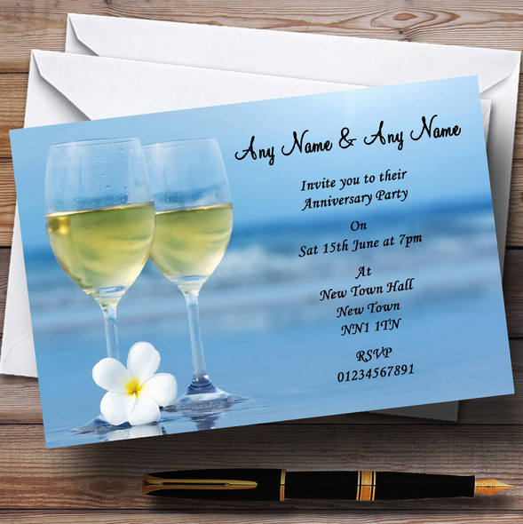 Wine On The Beach Wedding Anniversary Party Personalised Invitations