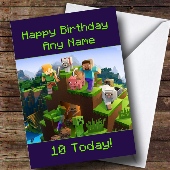 Personalised Minecraft Party Characters Creepers Children's Birthday Card