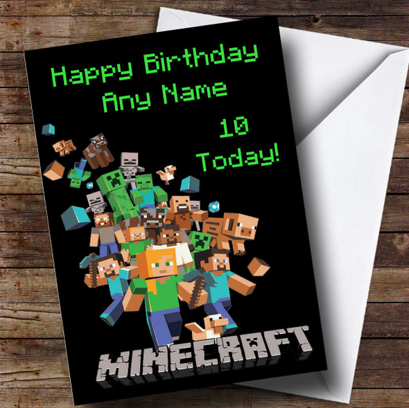 Personalised Minecraft Logo Black Children's Birthday Card