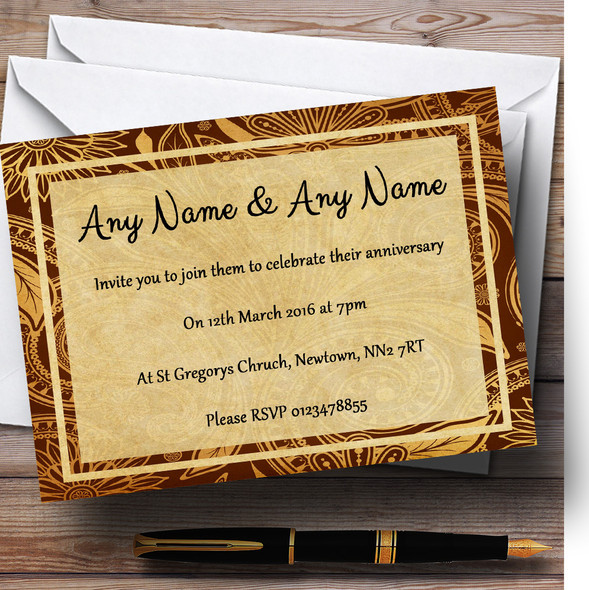 Vintage Brown Gold  Postcard Style Personalised Anniversary Party Invitations