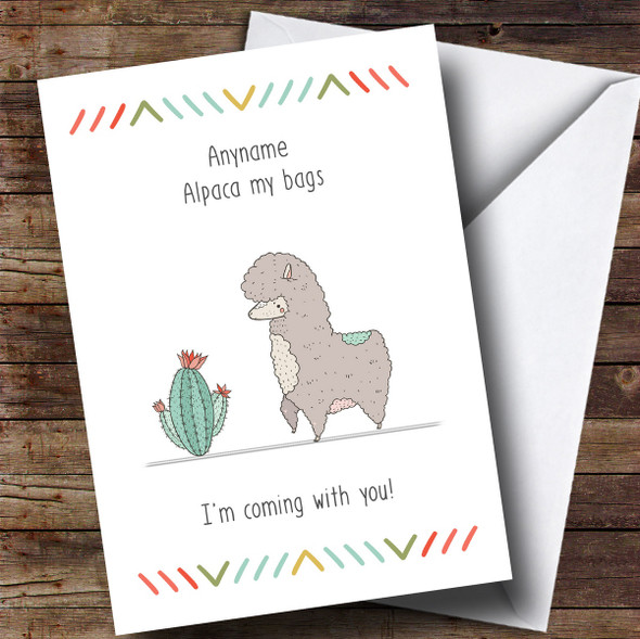 Personalised Funny Alpaca Bags Bon Voyage Travel Card