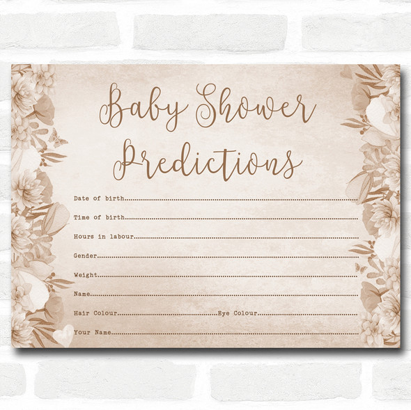 Floral Baby Shower Games Predictions Cards