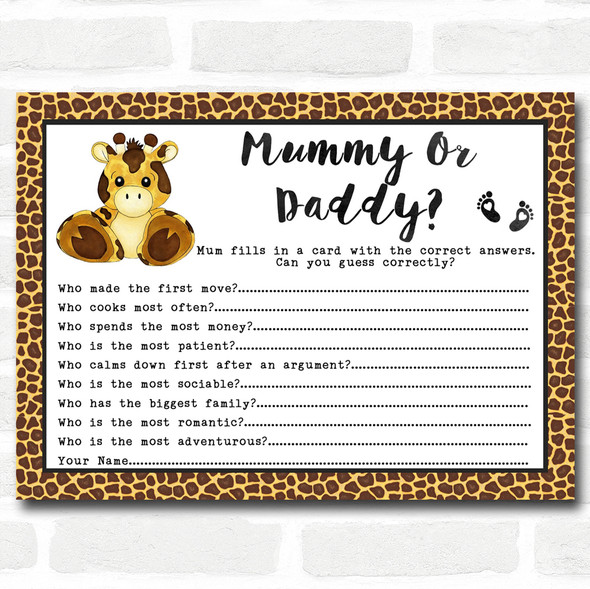Giraffe Animal Print Baby Shower Games Guess Who Game Cards