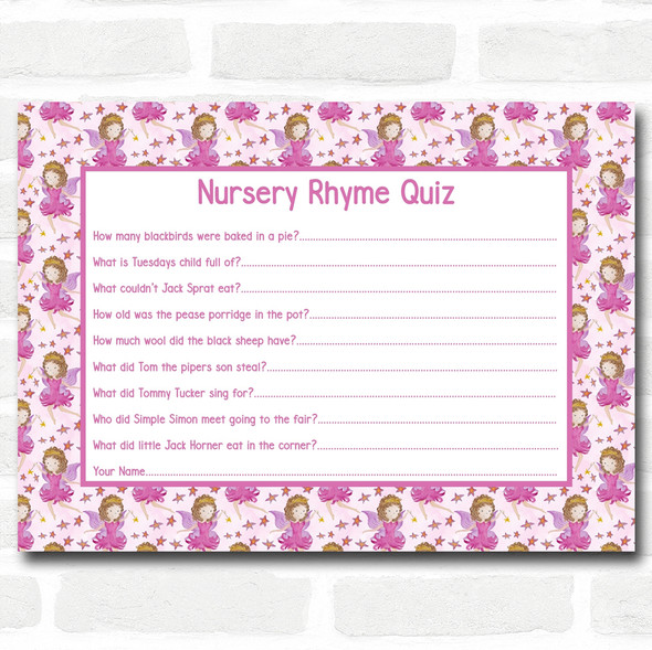 Girl Fairy Baby Shower Games Nursery Rhyme Quiz Cards