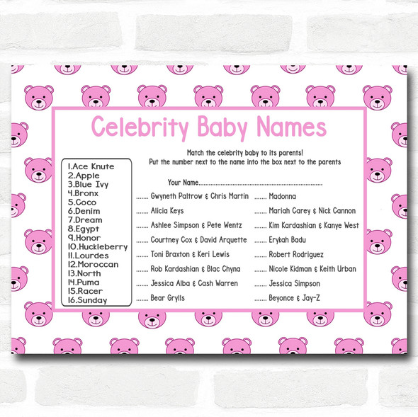 Girls Blue Teddys Baby Shower Games Celebrity Baby Name Cards