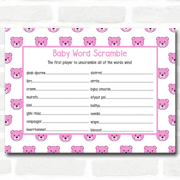 Girls Blue Teddys Baby Shower Games Word Scramble Cards