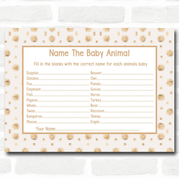 Neutral Gold Spots Baby Shower Games Baby Animal Cards