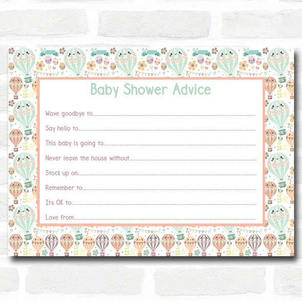 Neutral Hot Air Balloons Baby Shower Games Advice To Parents Cards