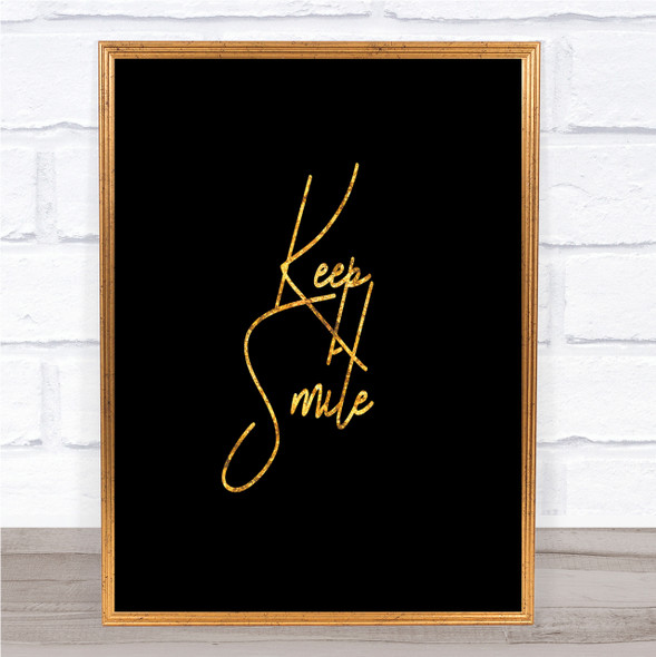 Keep A Smile Quote Print Black & Gold Wall Art Picture