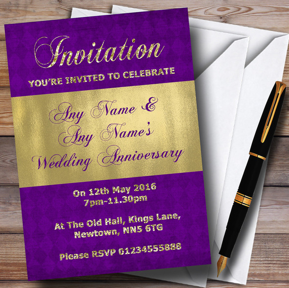 Purple And Glitter Look Gold Wedding Anniversary Party Personalised Invitations