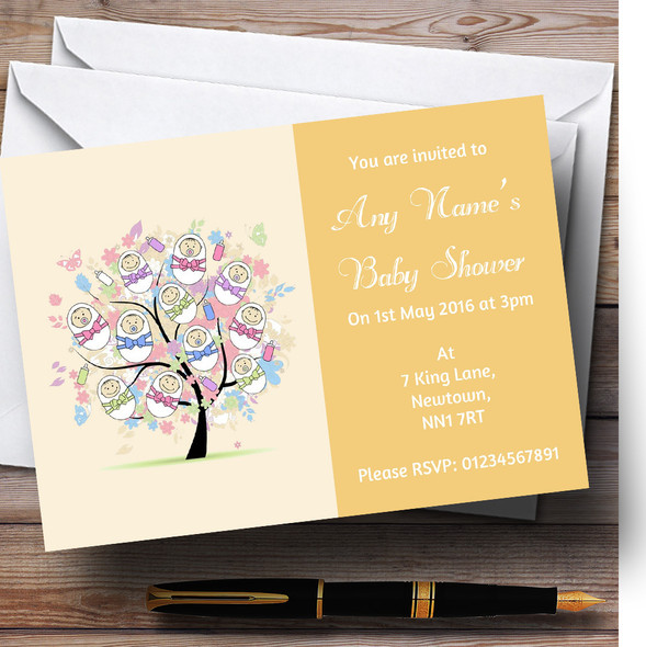 Baby Tree Orange Personalised Baby Shower Invitations