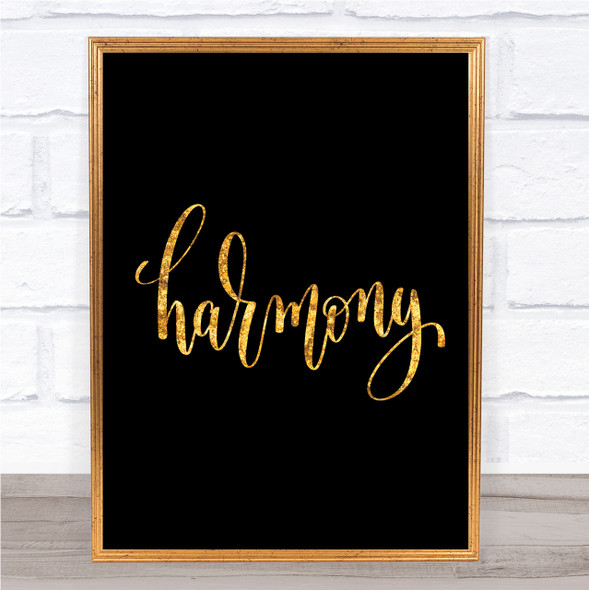 Harmony Quote Print Black & Gold Wall Art Picture