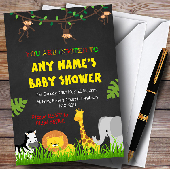 Any Age Chalk Jungle Animals Invitations Baby Shower Invitations