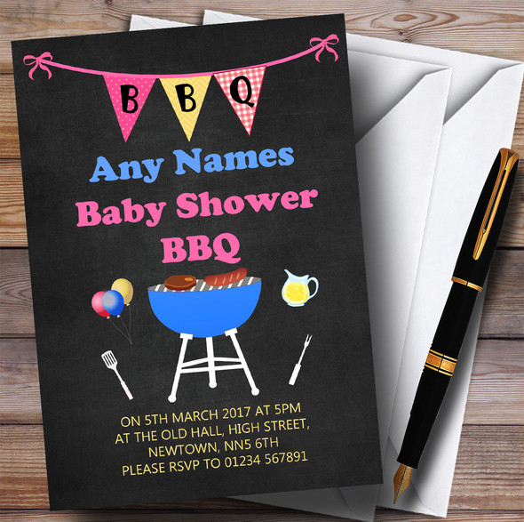 Pink BBQ Bunting Invitations Baby Shower Invitations