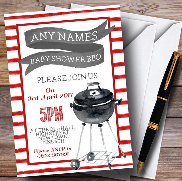 Red Stripes BBQ Invitations Baby Shower Invitations