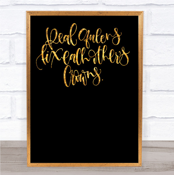 Queens Fix Crowns Quote Print Black & Gold Wall Art Picture