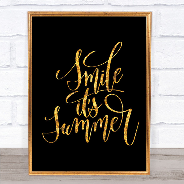 Smile Its Summer Quote Print Black & Gold Wall Art Picture