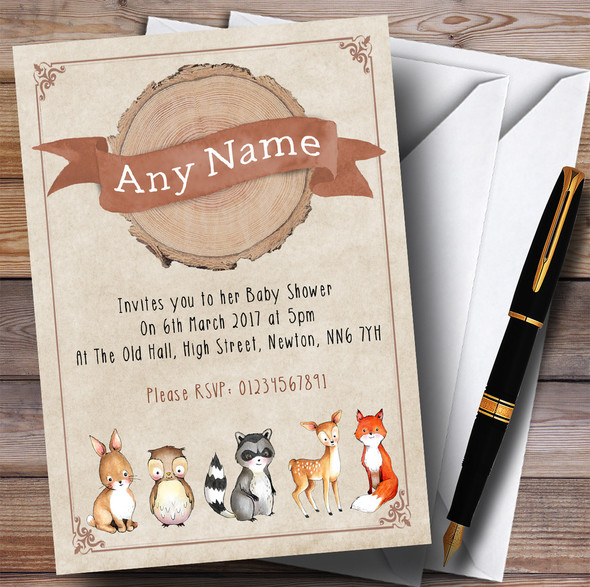 Woodland Baby Forest Animals Fox Invitations Baby Shower Invitations