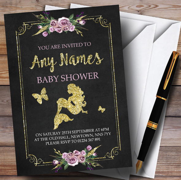 Chalk & Gold Floral Mermaid Invitations Baby Shower Invitations