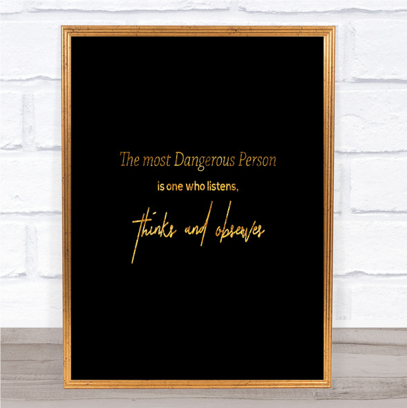 Thinks And Observes Quote Print Black & Gold Wall Art Picture