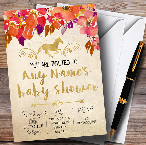 Autumn Gold Unicorn Invitations Baby Shower Invitations