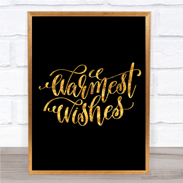 Christmas Warmest Wishes Quote Print Black & Gold Wall Art Picture