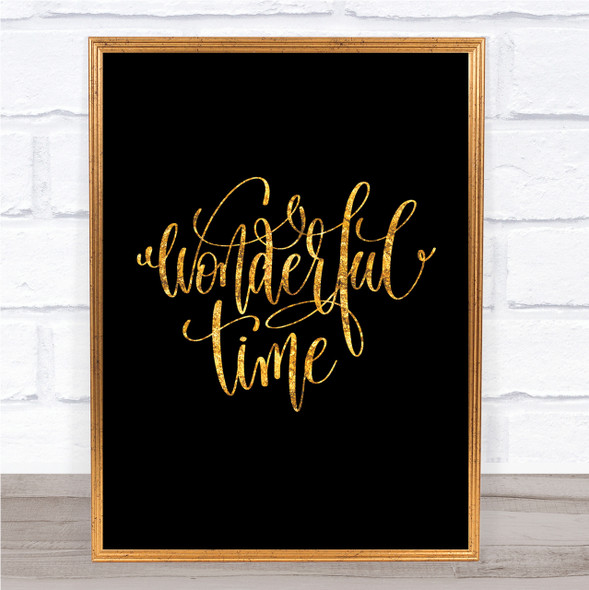 Christmas Wonderful Time Quote Print Black & Gold Wall Art Picture