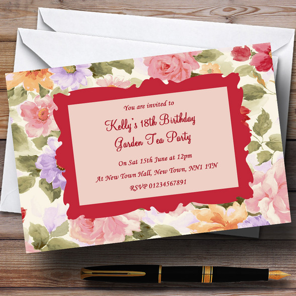 Vintage Floral Stunning Tea Garden Personalised Party Invitations