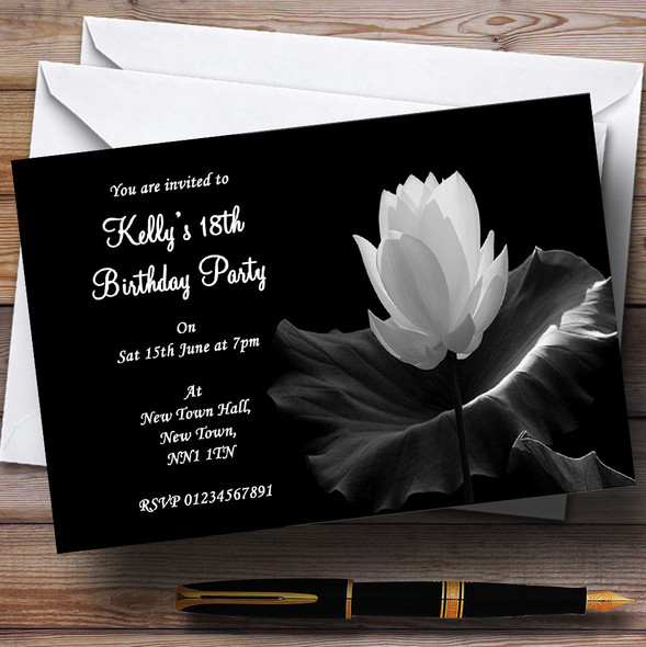 Beautiful Black White Flower Personalised Party Invitations