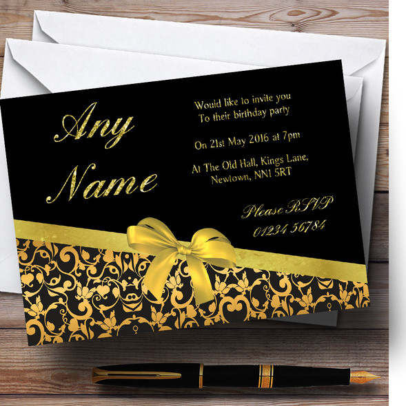 Classic Black And Gold Floral Birthday Party Personalised Invitations