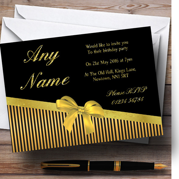 Classic Black And Gold Stripes Birthday Party Personalised Invitations