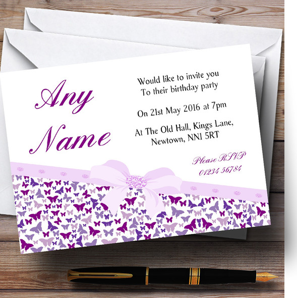 Classic Purple Butterfly Pretty Butterflies Birthday Party Personalised Invitations