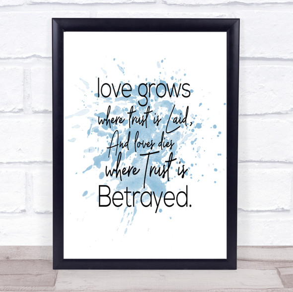 Love Grows Inspirational Quote Print Blue Watercolour Poster