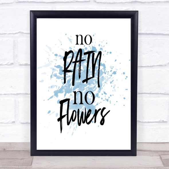 No Rain Inspirational Quote Print Blue Watercolour Poster