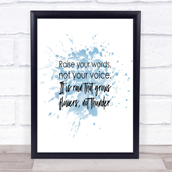 Raise Your Words Inspirational Quote Print Blue Watercolour Poster
