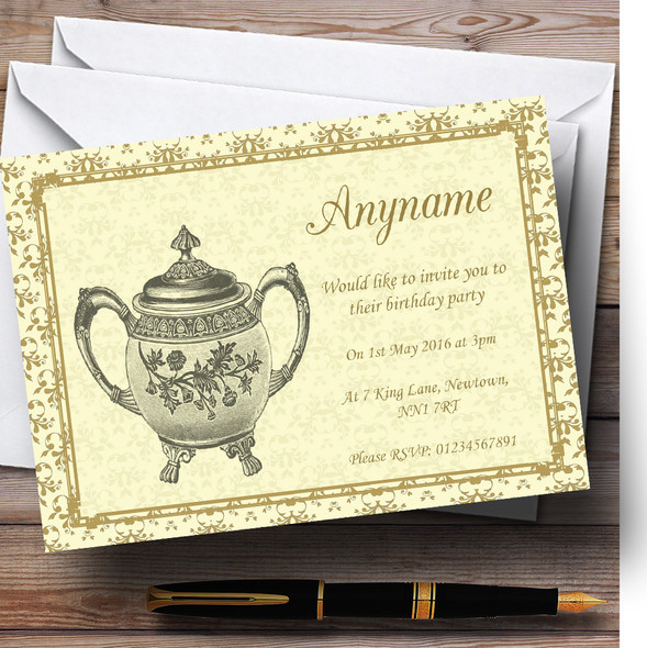 Gold Yellow Classic Personalised Birthday Party Invitations