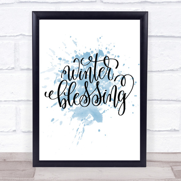Christmas Winter Blessing Inspirational Quote Print Blue Watercolour Poster