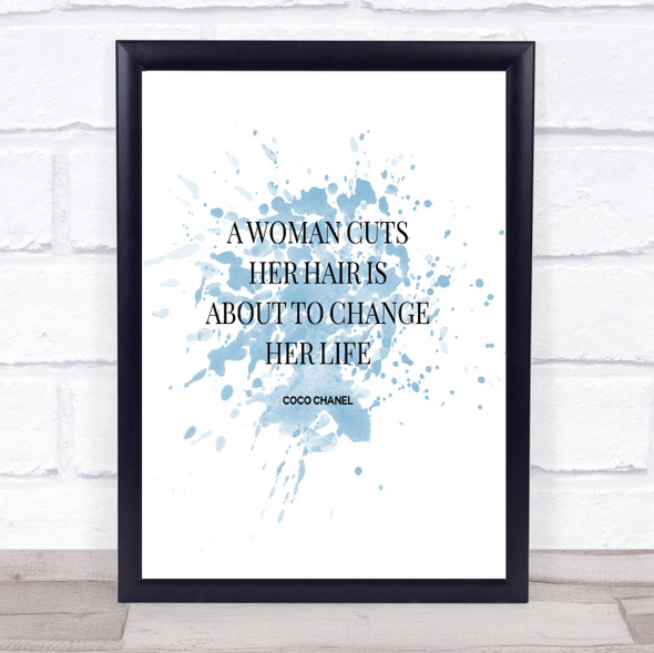 Coco Chanel Cut Hair Inspirational Quote Print Blue Watercolour Poster