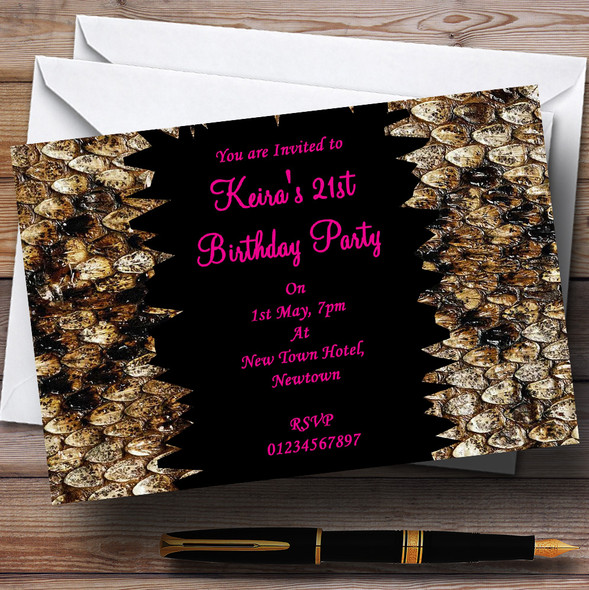 Animal Print Snakeskin Pink Personalised Party Invitations