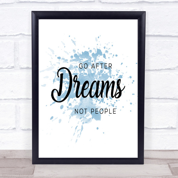Dreams Not People Inspirational Quote Print Blue Watercolour Poster