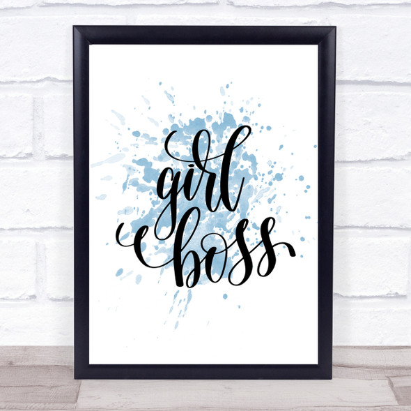 Girl Boss Swirl Inspirational Quote Print Blue Watercolour Poster