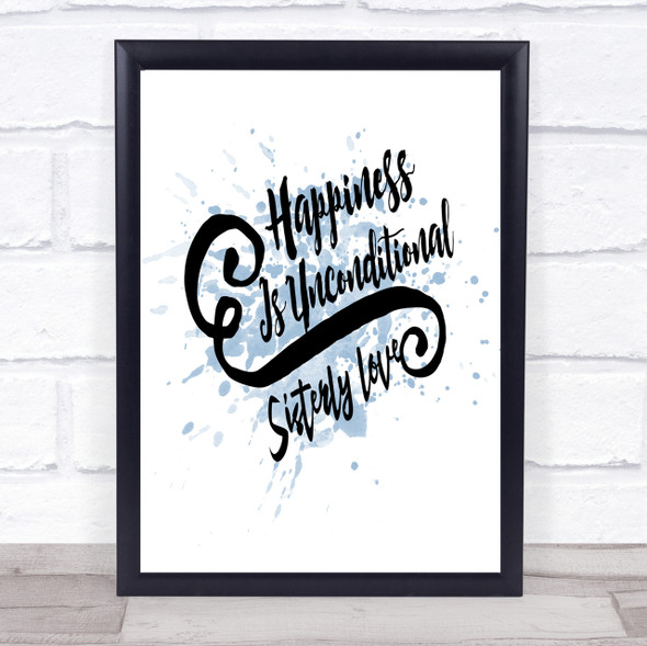 Happiness Is Inspirational Quote Print Blue Watercolour Poster