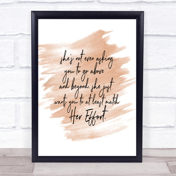 Match Her Effort Quote Print Watercolour Wall Art