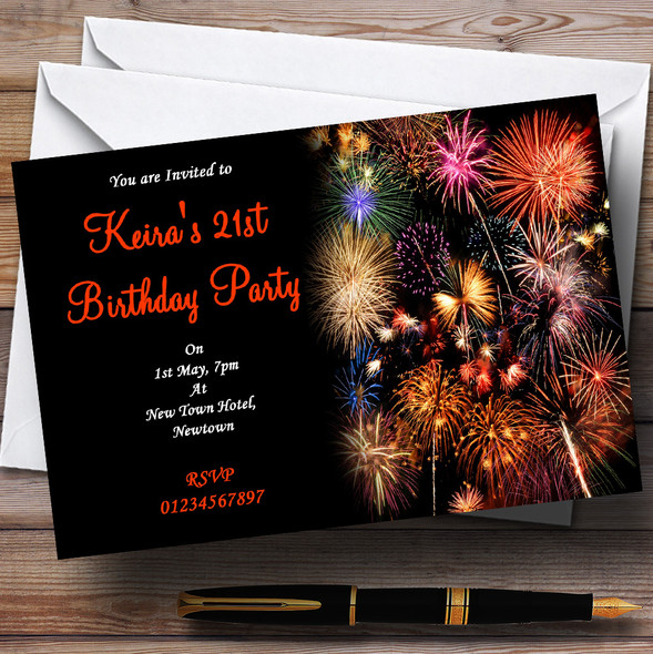 Orange Fireworks Personalised Party Invitations